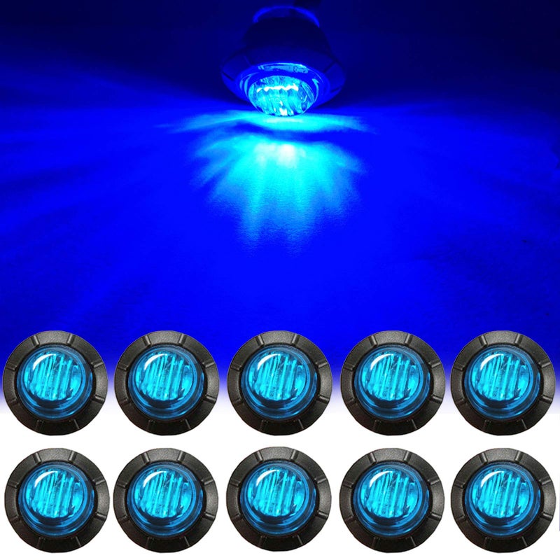 NBWDY 10Pcs 34In Round Blue LED Bullet Marker lights Front Rear Side Clearence Trailer Marker Lights for Truck RV Car Bus Van Pickup ATV Boat Caravan