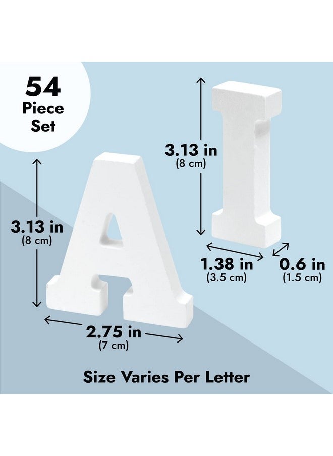 Juvale - 54Piece 3D Wood Letter Alphabet For Table Top White Block Letters For Decor Standing Party Decor Az Marquee Letters 3D Decor For Weddings Birthdays And Home (3 Inch 0.6 Inch Thick) - Image 1