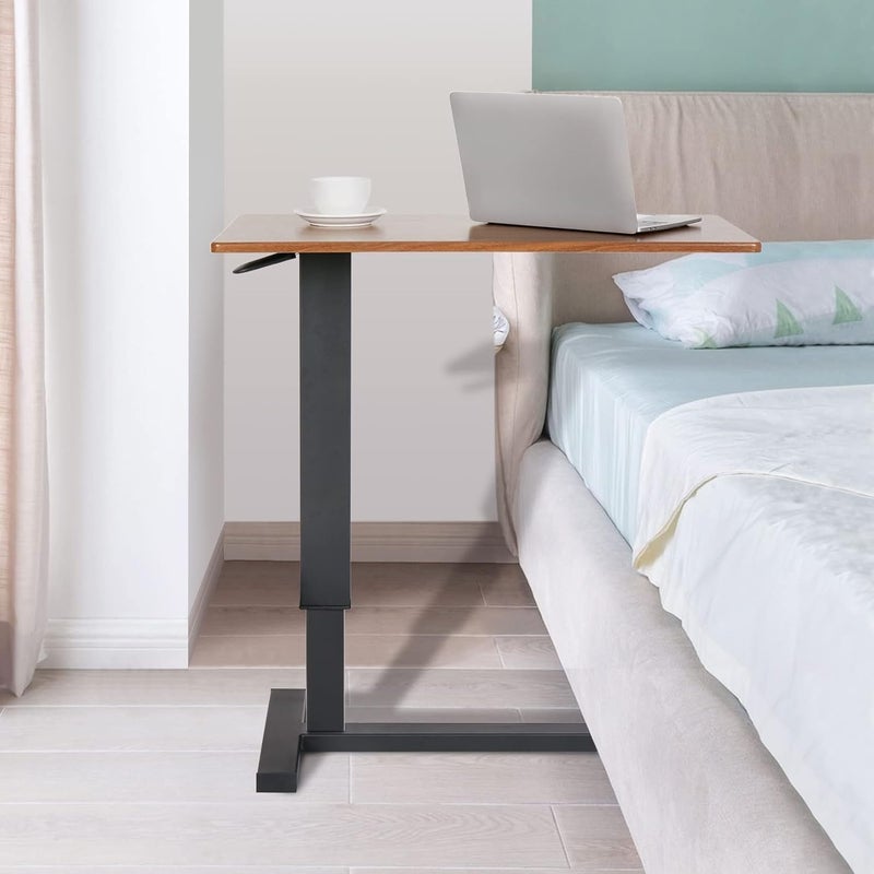 CENXI Overbed Bedside Table with Rolling Wheels 80x40x90cm C Shape Side Table Adjustable Height Hospital Bed End Table Sofa Large Laptop Side Table for Couch, Living Room (Brown) - Image 2
