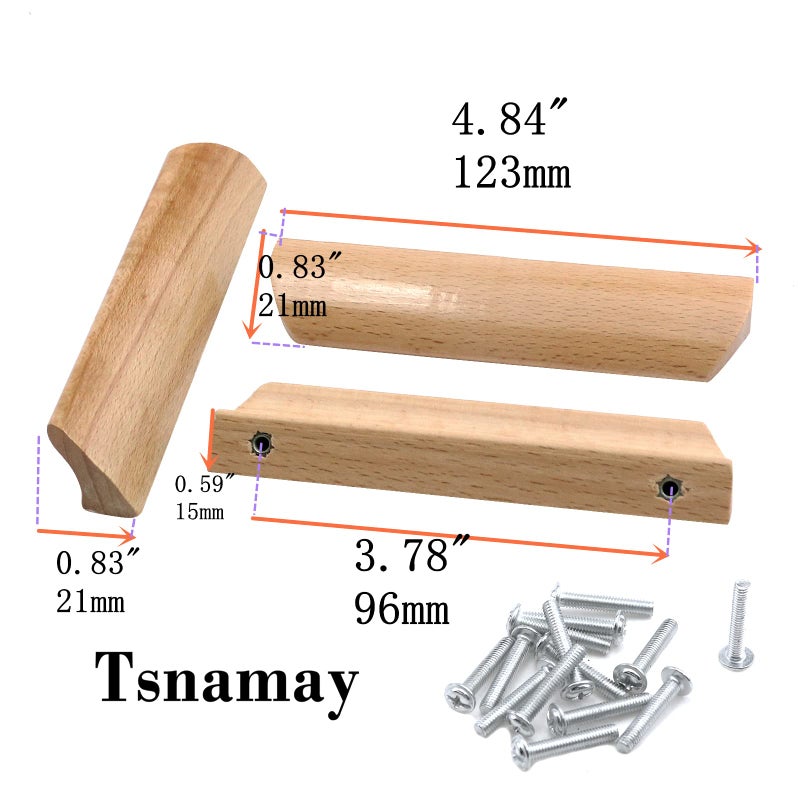 Tsnamay 10 قطعة 4.84 بوصة، أثاث خشبي متين يسحب مقابض مطلية بسلاسة مقابض خشبية خزانة خزانة مقبض درج فتحة سحب Dis.3.78 بوصة - Image 2