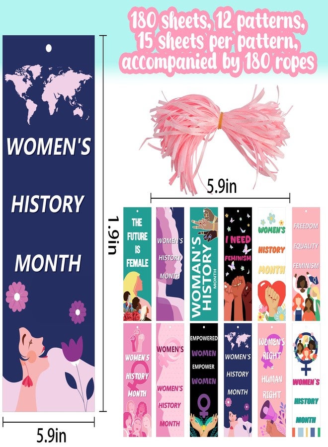 Wehhbtye 180Pcs Women's History Month Bookmarks, 12 Styles Feminism Freedom Bookmarks with Double-Sided Print, Inspirational Female Rights Awareness Book Marks for Women Day Party Office Supply - Image 2