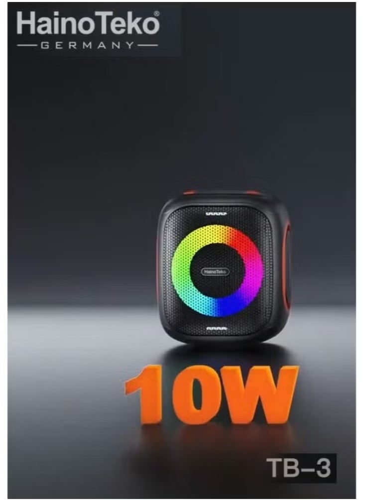 Haino Teko TB-3 Mini Wireless Portable Speaker with RGB Lighting, 10W Output Power, Multi-Functional Button Control, Black – Compact & Powerful Sound  - Image 4