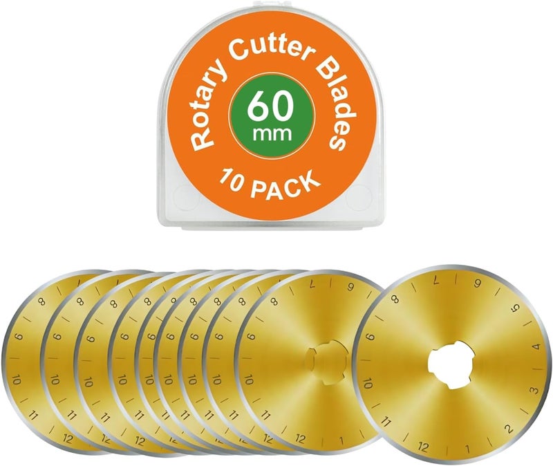 Kingsource 60mm Rotary Cutter Blades 10 Pack Titanium Coated SKS-7 Steel, Sharp Durable Replacement Blades for Quilting, Sewing, Heavy Fabric Cutting, Fits Olfa, Fiskars - Image 1