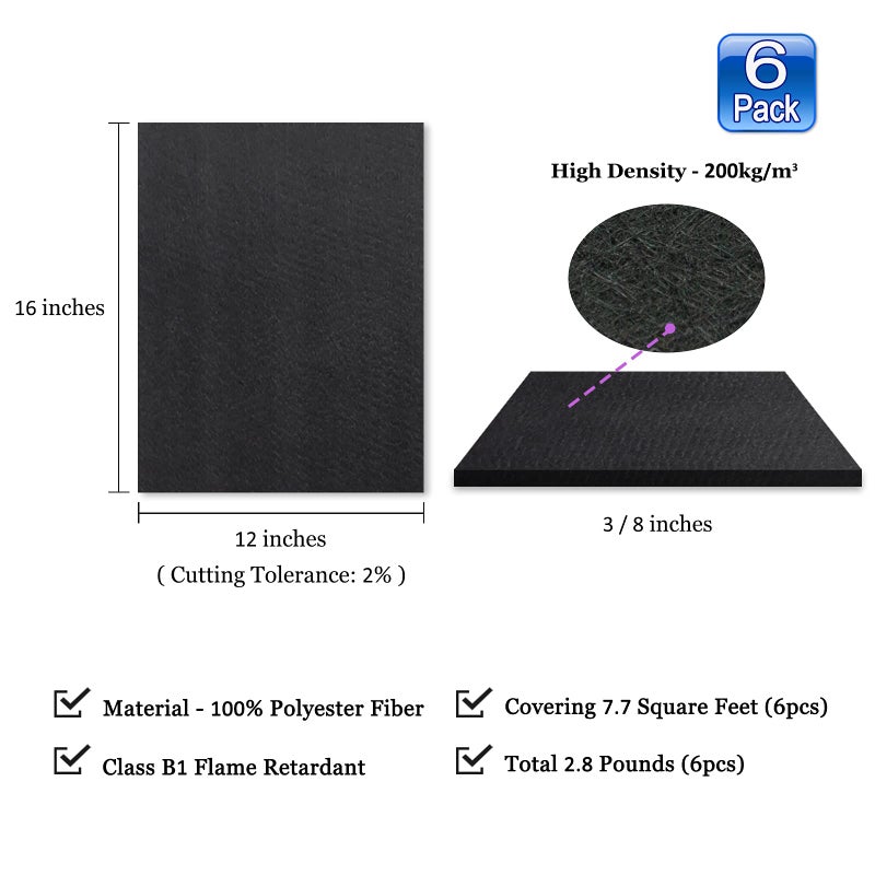 BXI Sound Absorber - 16 X 12 X 3/8 Inches 6 Pack High Density Acoustic Absorption Panel, Sound Absorbing Panels Reduce Echo Reverb, Tackable Acoustic Panels for Wall and Ceiling Acoustic Treatment - Image 2