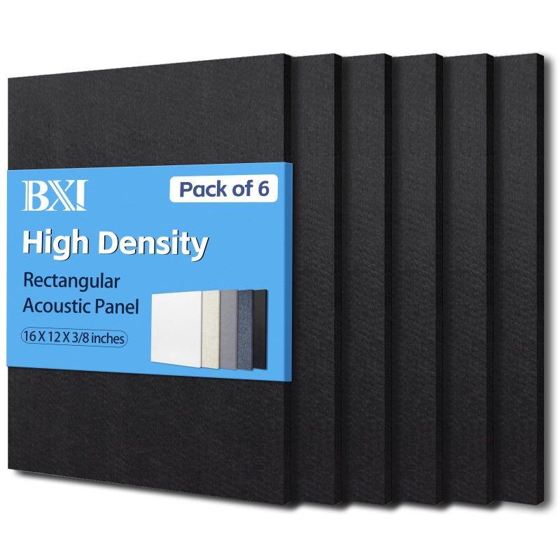BXI Sound Absorber - 16 X 12 X 3/8 Inches 6 Pack High Density Acoustic Absorption Panel, Sound Absorbing Panels Reduce Echo Reverb, Tackable Acoustic Panels for Wall and Ceiling Acoustic Treatment - Image 1