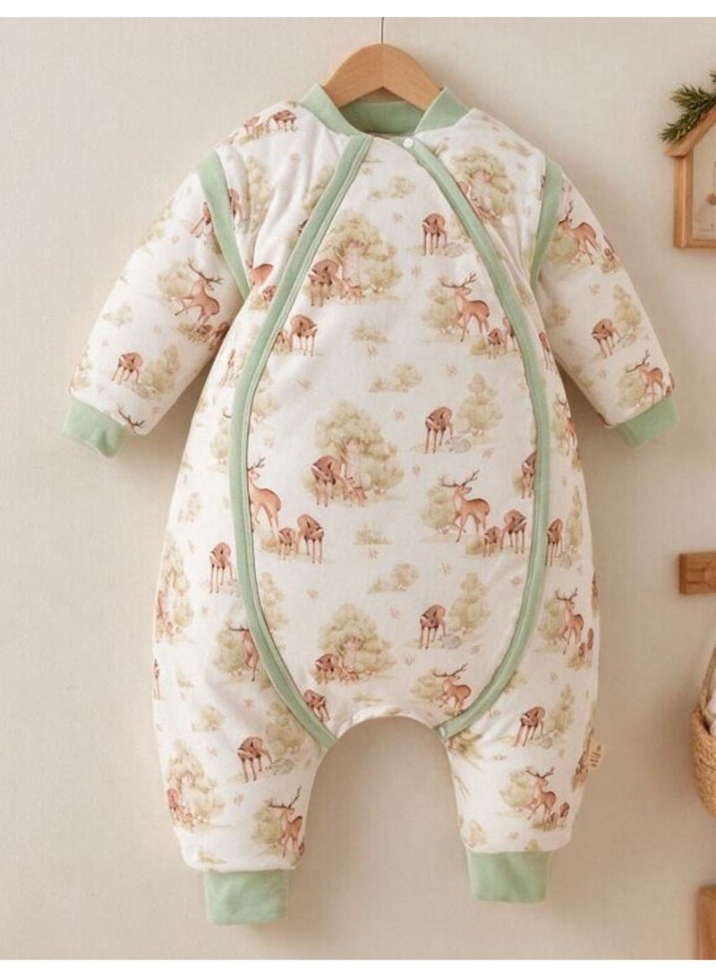 Baby All-Season Cotton Romper Jumpsuit, Light & Warm with Natural Filling, Deer Print Design - Image 5