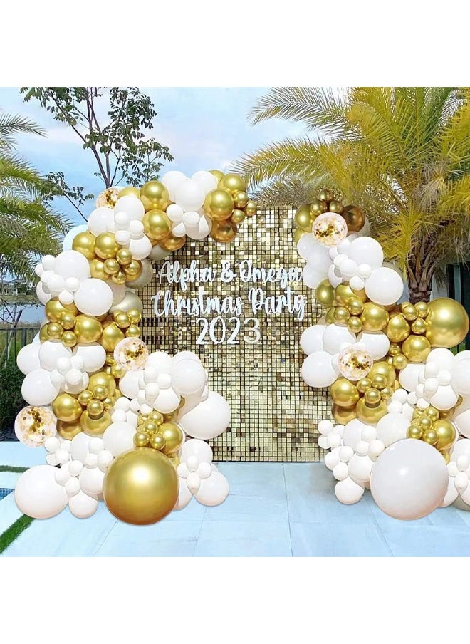 Zeemey 105-pcs White Gold Latex Decorative Balloon Arch Garland Set - Perfect for Graduation Baby Shower Wedding Birthday Party 