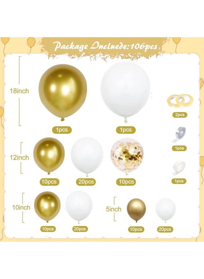 زيمي مجموعة من 105 قطعة من بالونات اللاتكس المزخرفة بالذهب الأبيض - مثالية لحفلات التخرج وحفلات استقبال المولود الجديد وحفلات أعياد الميلاد - Image 2