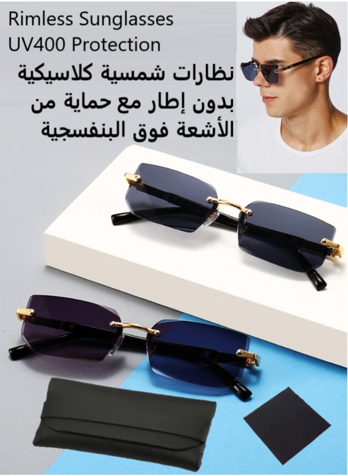Gasin Sunglasses, Metal Rimless Fashion Trend Sunglasses for Men and Women, Stylish Vintage Eyewear, Anti Glare UV400 Protection Sun Shades  - Image 1