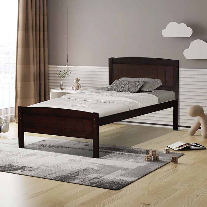 DANUBE HOME Derby Haven V2 90x200 Solid Wood Single Bed | Modern Design Wooden Young Bed Frame Furniture | Comfortable Bed (Mattress Not Included) - Espresso - Image 1