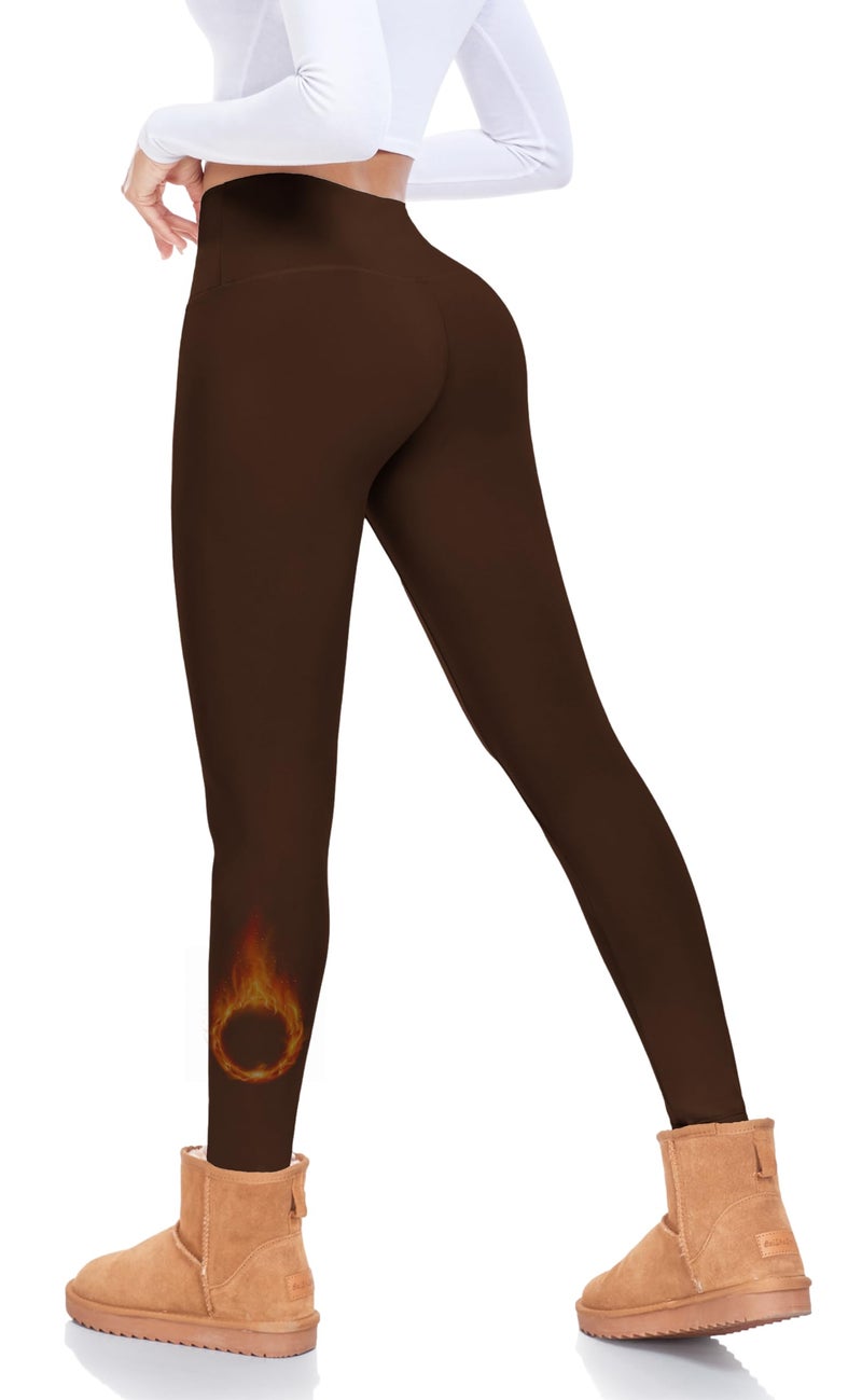 FULLSOFT Fleece Lined Leggings Women Tummy Control High Waisted Workout Winter Warm Soft Yoga Pants(Brown,Small-Medium) - Image 1