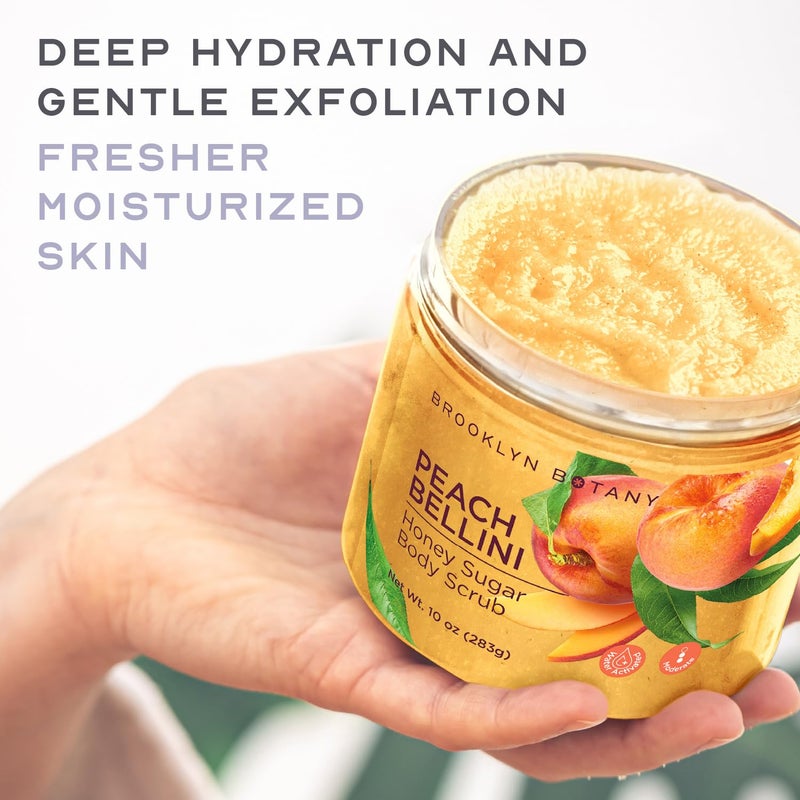 Brooklyn Botany Peach Bellini Honey Sugar Scrub for Body 10 oz â€“ Deeply Hydrating and Gently Exfoliating Body Scrub for Women and Men â€“ Moisturizing and Nourishing the Skin - Image 4