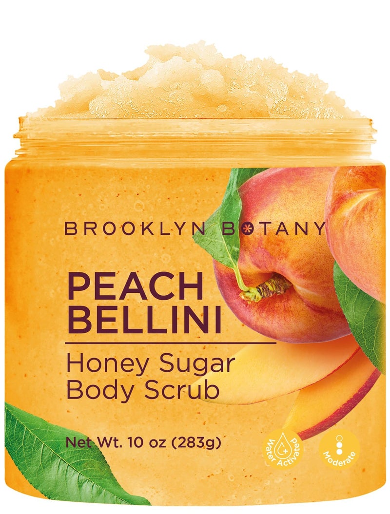 Brooklyn Botany Peach Bellini Honey Sugar Scrub for Body 10 oz â€“ Deeply Hydrating and Gently Exfoliating Body Scrub for Women and Men â€“ Moisturizing and Nourishing the Skin - Image 1