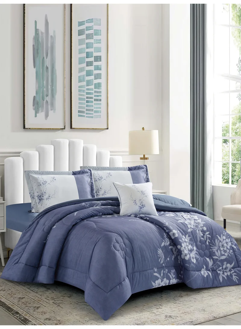 Donetella Bedding Comforter Set, King Size 250x230cm - 4-Pcs Digital Print Quilted Bed Set, Microfiber Fabric - 1 Comforter, 2 Pillow Shams,1 Cushion Cover.
