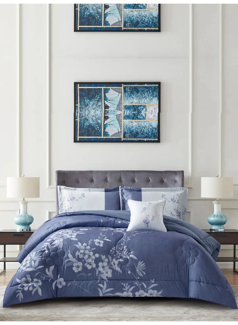 Donetella Bedding Comforter Set, King Size 250x230cm - 4-Pcs Digital Print Quilted Bed Set, Microfiber Fabric - 1 Comforter, 2 Pillow Shams,1 Cushion Cover.