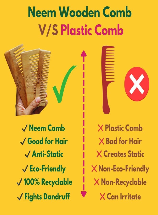 Dinya Wooden Comb Set of 3 for Girls & Babies | Baby Comb for Small, Handle Shampoo Comb, and Medium Shampoo Comb | Natural, Pure Neem Combs, and Gentle Hair Care (3 to 15 Years Old) - Image 2