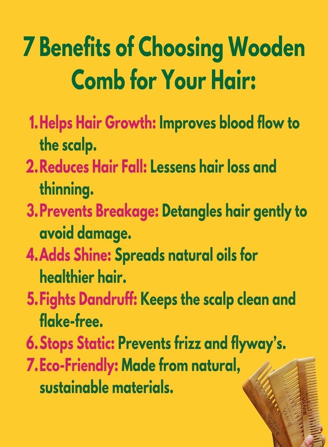 Dinya Wooden Comb Set of 3 for Girls & Babies | Baby Comb for Small, Handle Shampoo Comb, and Medium Shampoo Comb | Natural, Pure Neem Combs, and Gentle Hair Care (3 to 15 Years Old) - Image 3