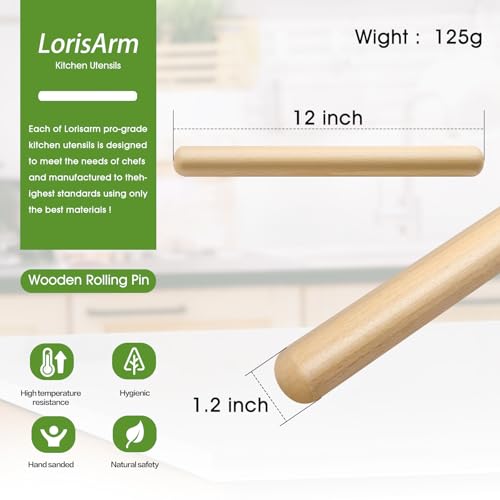 LorisArm 11.5-inch Wooden Rolling Pin for Baking, French Wood Rolling Pin Wood Kitchen Dough Roller for Fondant, Pizza, Pie, Cookie and Pastry - Image 2