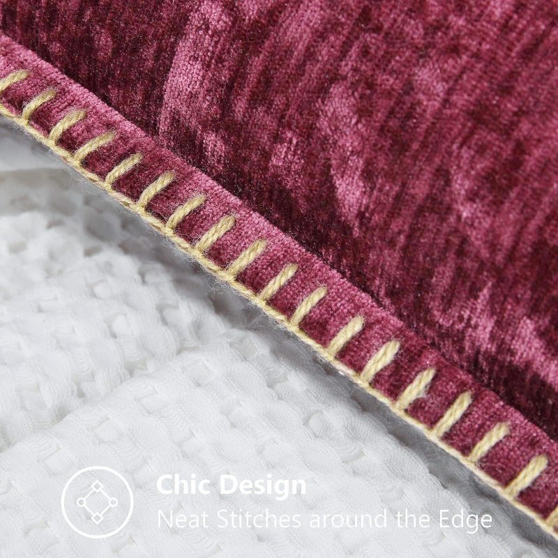 decorUhome Spring Chenille Soft Throw Pillow Covers 18x18 Set of 2, Farmhouse Velvet Neutral Decorative Euro Pillow Covers with Stitched Edge for Couch Sofa Bed Home Decor, Rhododendron - Image 4