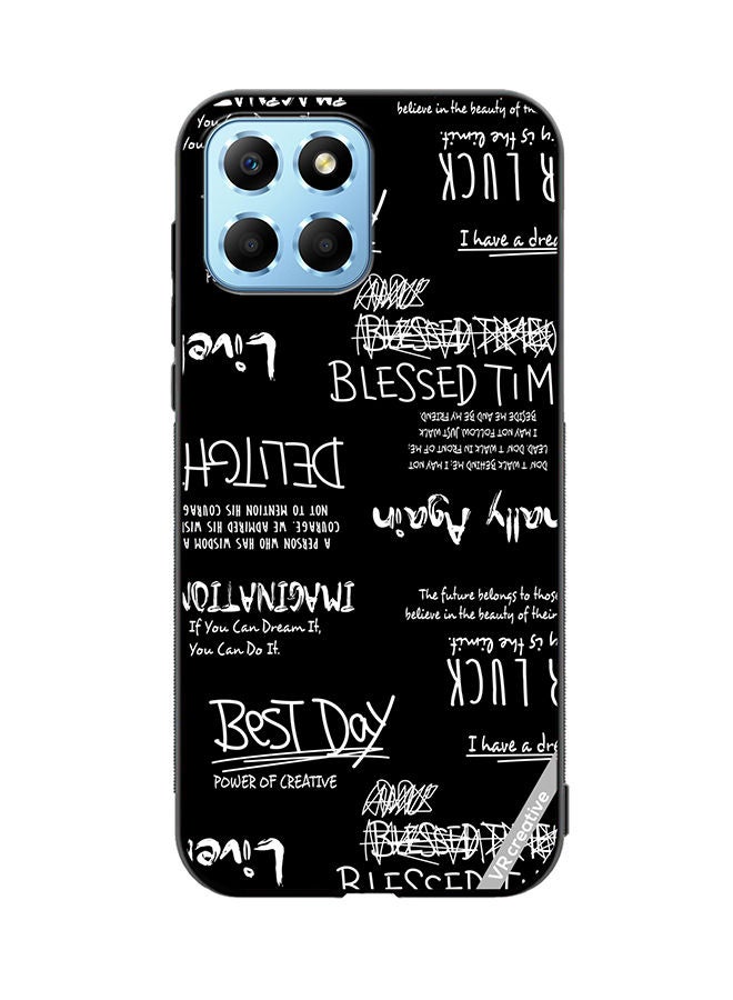 VR CREATIVE غطاء حماية لهاتف Honor X8 5G بتصميم أسود مزخرف وحروف متعددة الألوان - Image 1