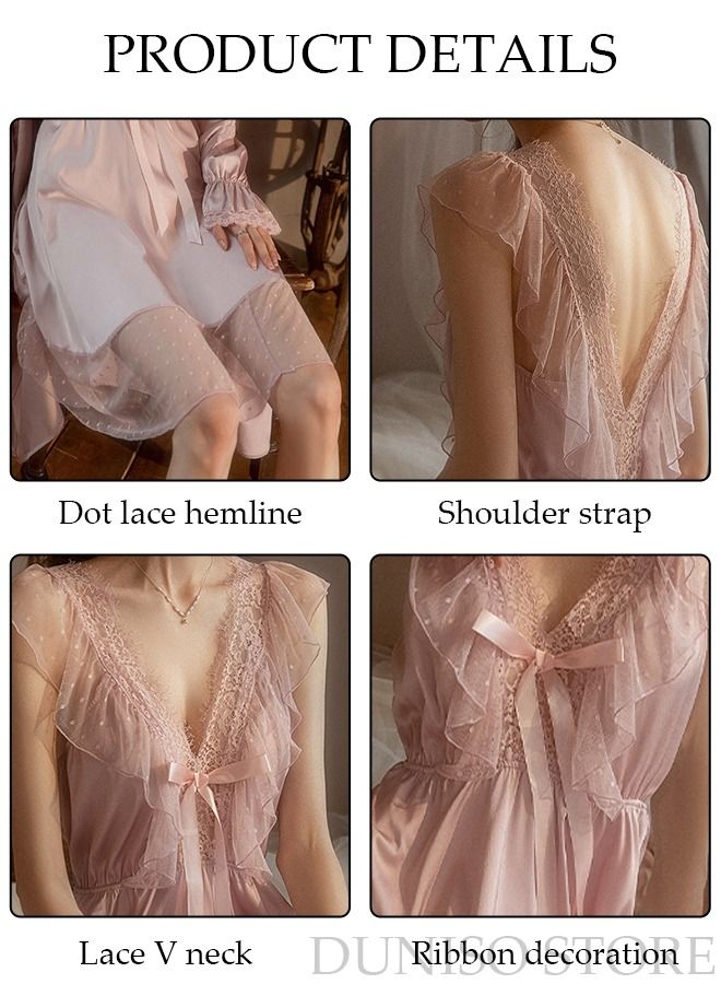 DUNISO Women's Sleeveless Nightgown Sweet Silk Night Dress Lace V neck Pajama Dress Sleepwear Girls Comfortable Nightwear Summer Home Wear Lounge Dress - Image 5