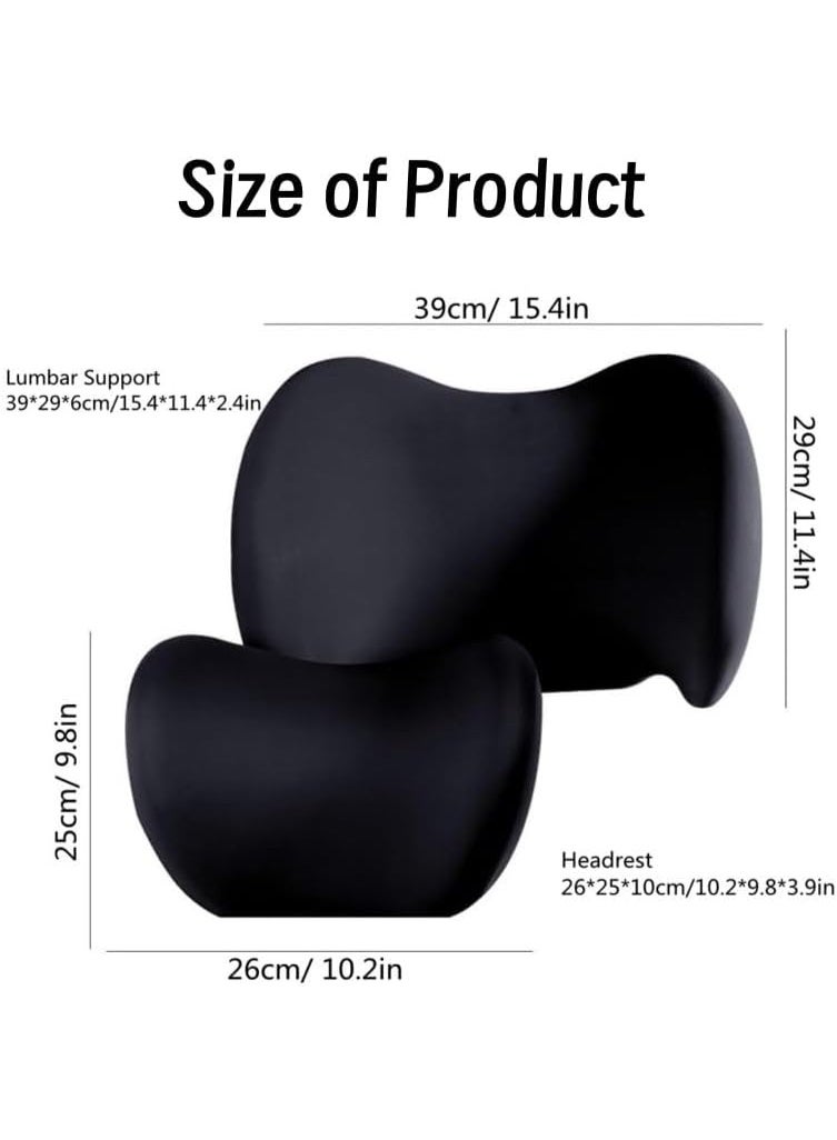 Ergonomic Car Headrest & Lumbar Support Cushion Kit with Adjustable Strap, Black - Image 2