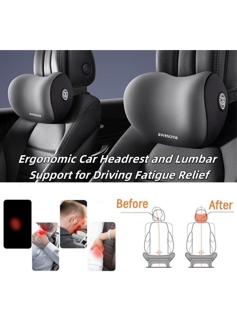 Ergonomic Car Headrest & Lumbar Support Cushion Kit with Adjustable Strap, Black - Image 4