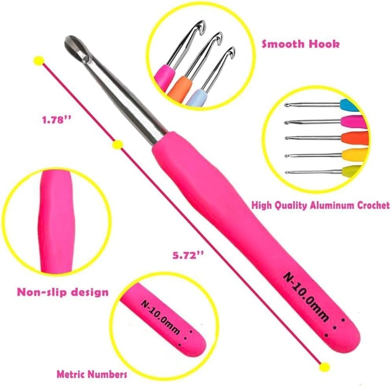 Yarniss طقم إبر كروشيه، 14 حجم طقم كروشيه 2mm(B)-10mm(N)، طقم إبر كروشيه مريح مع حقيبة للمبتدئين، إبر كروشيه طويلة - Image 2