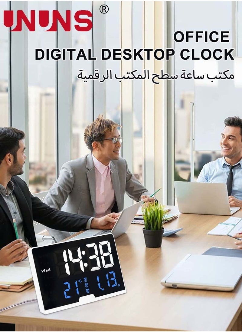 UNUNS - Colorful Digital Calendar Alarm Clock With Date,Week,Temperature,3 Alarms,4 Dimmer,Plug In Large Display Day Clock,12/24H,Touch Snooze For Elderly Teens Kids,Bedroom Desk-Colorful - Image 1