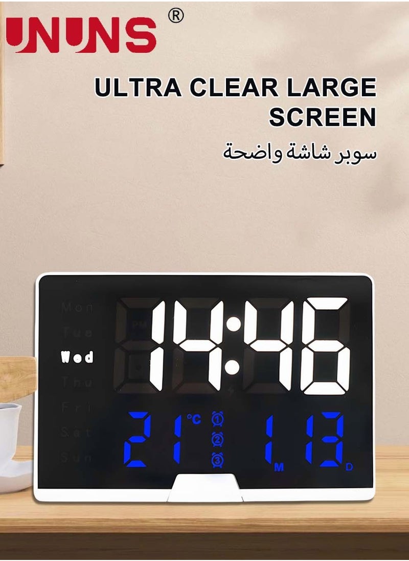 UNUNS - Colorful Digital Calendar Alarm Clock With Date,Week,Temperature,3 Alarms,4 Dimmer,Plug In Large Display Day Clock,12/24H,Touch Snooze For Elderly Teens Kids,Bedroom Desk-Colorful - Image 1
