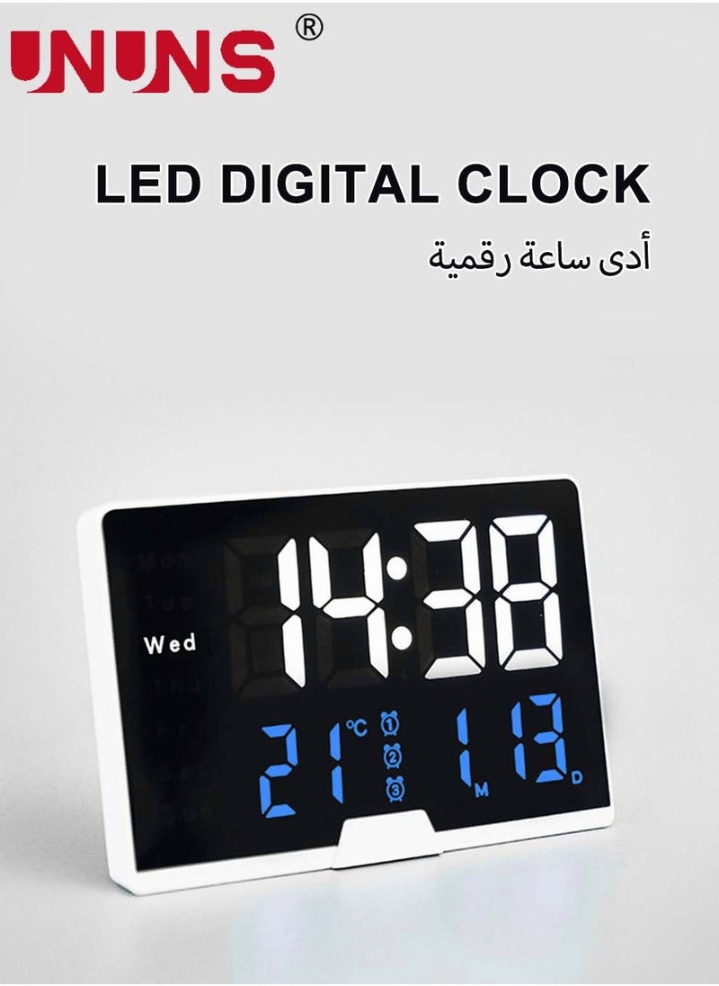 UNUNS - Colorful Digital Calendar Alarm Clock With Date,Week,Temperature,3 Alarms,4 Dimmer,Plug In Large Display Day Clock,12/24H,Touch Snooze For Elderly Teens Kids,Bedroom Desk-Colorful - Image 1