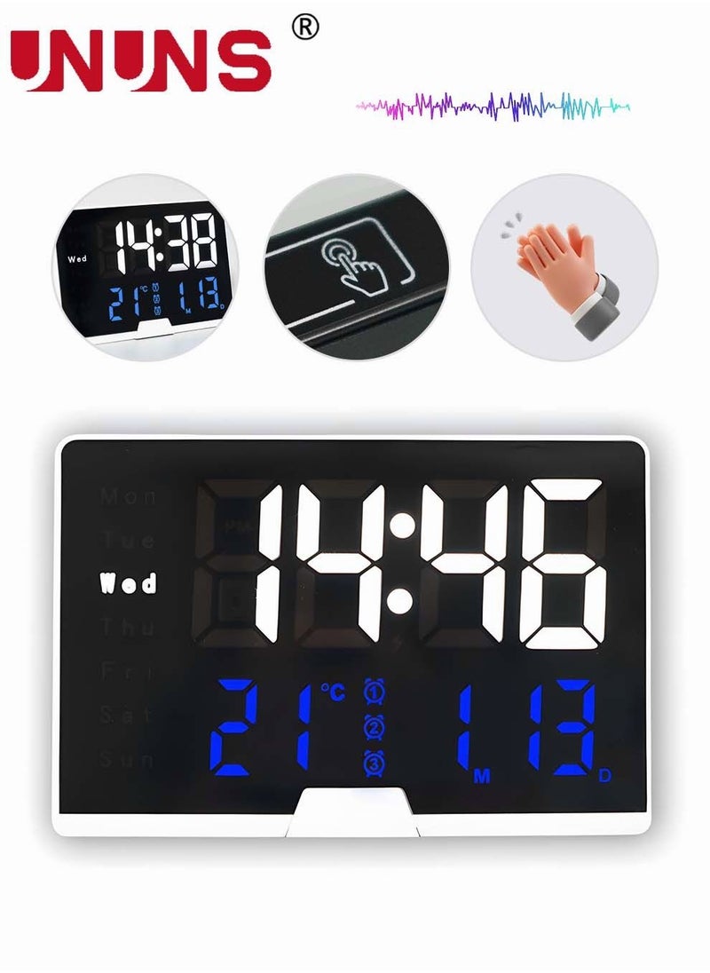 UNUNS - Colorful Digital Calendar Alarm Clock With Date,Week,Temperature,3 Alarms,4 Dimmer,Plug In Large Display Day Clock,12/24H,Touch Snooze For Elderly Teens Kids,Bedroom Desk-Colorful - Image 1