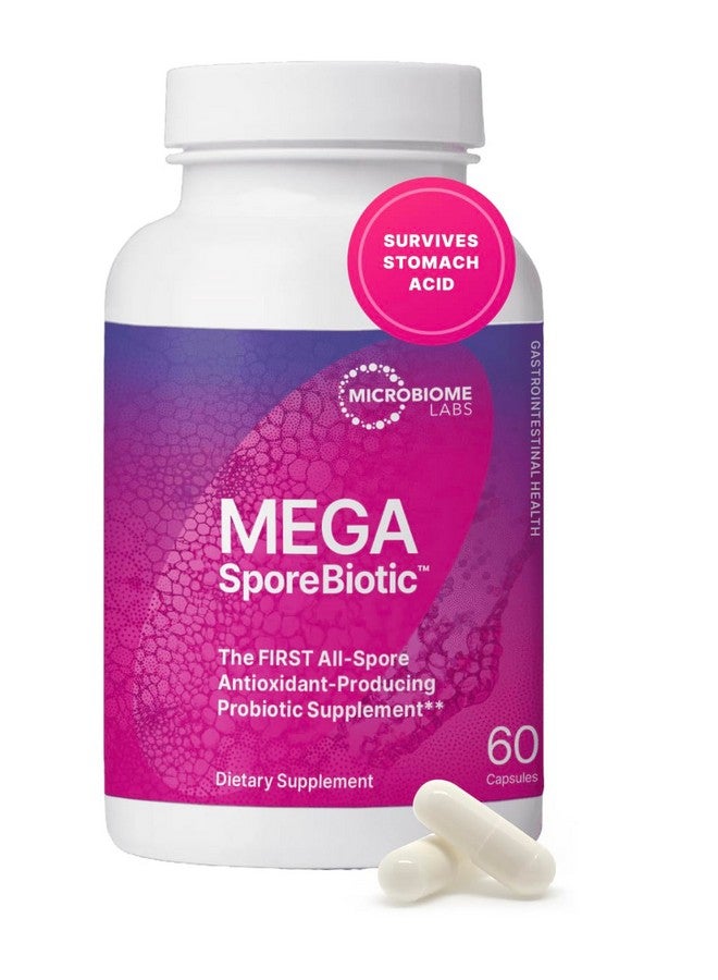 Microbiome Labs ميكروبيوم لابز ميغا سبور بيوتيك بروبيوتيك للنساء والرجال - بروبيوتيك قائم على الأبواغ لصحة الجهاز الهضمي - مستقر على الرف وسهل السفر (60 كبسولة) - Image 1