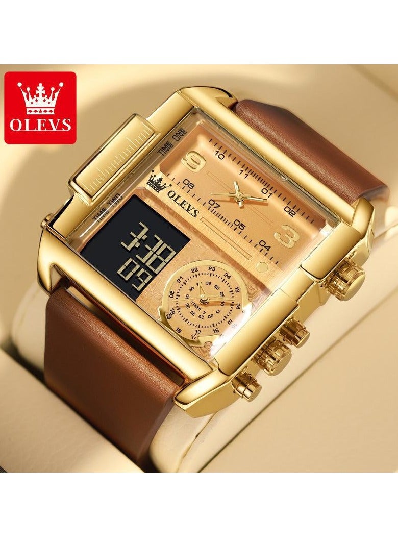 أوليفز ساعة OLEVS الرياضية للرجال، ساعة كوارتز رقمية كبيرة الحجم، مضادة للماء، متعددة المناطق الزمنية، LED، مربعة - Image 1