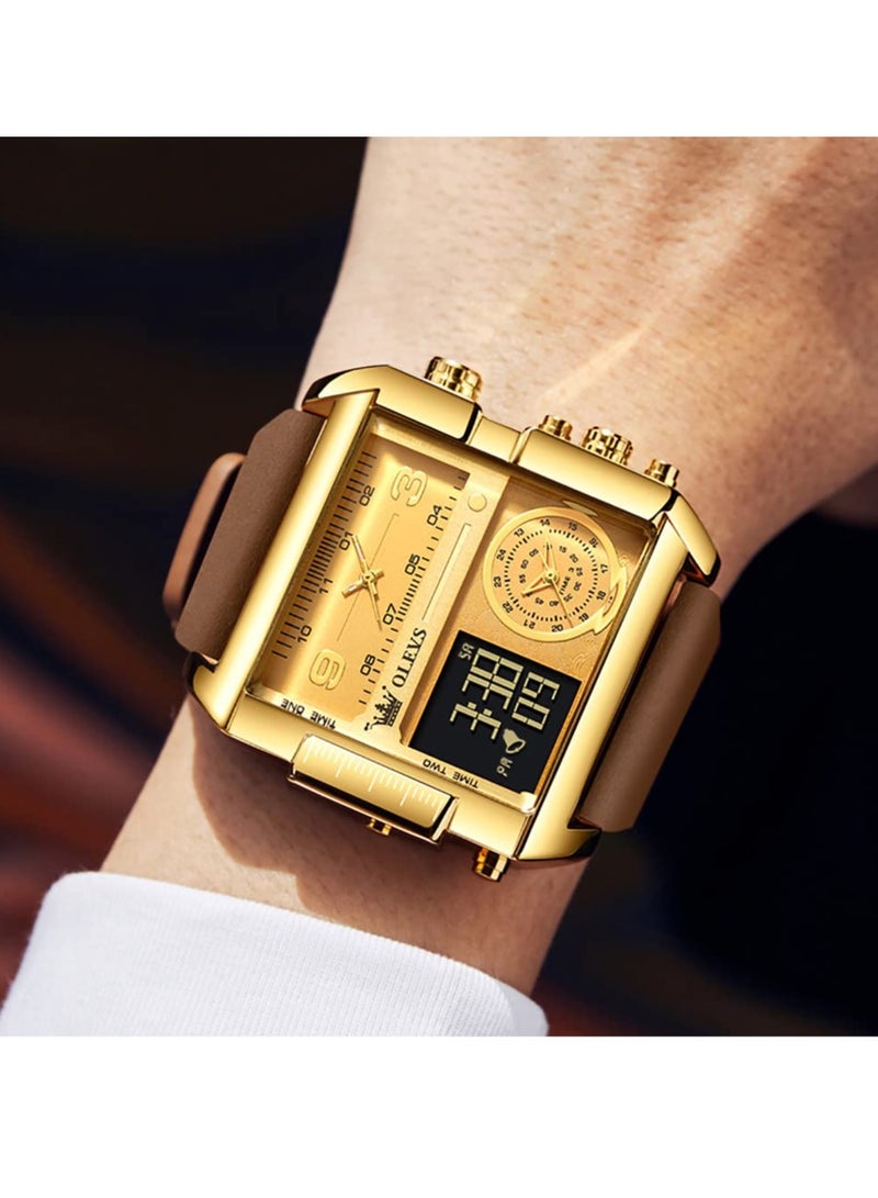 أوليفز ساعة OLEVS الرياضية للرجال، ساعة كوارتز رقمية كبيرة الحجم، مضادة للماء، متعددة المناطق الزمنية، LED، مربعة - Image 2