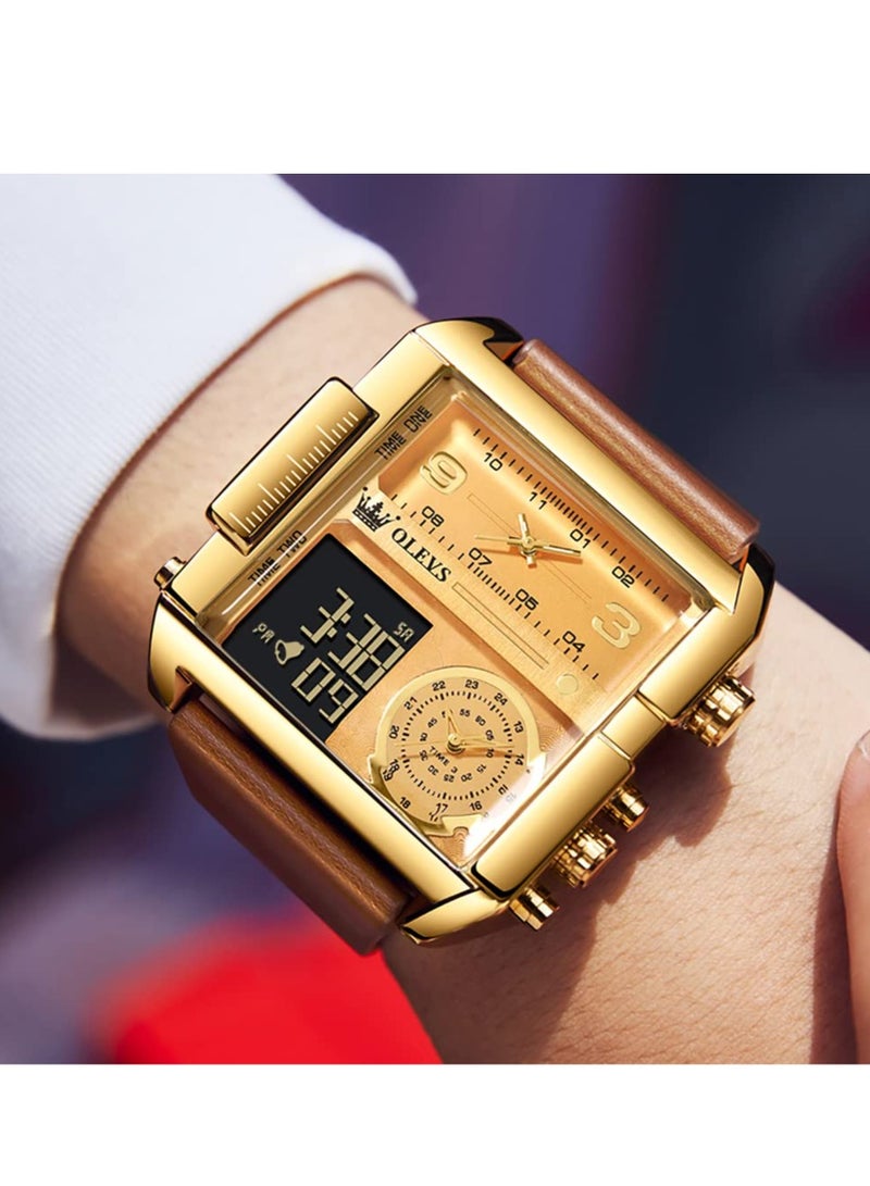 أوليفز ساعة OLEVS الرياضية للرجال، ساعة كوارتز رقمية كبيرة الحجم، مضادة للماء، متعددة المناطق الزمنية، LED، مربعة - Image 3
