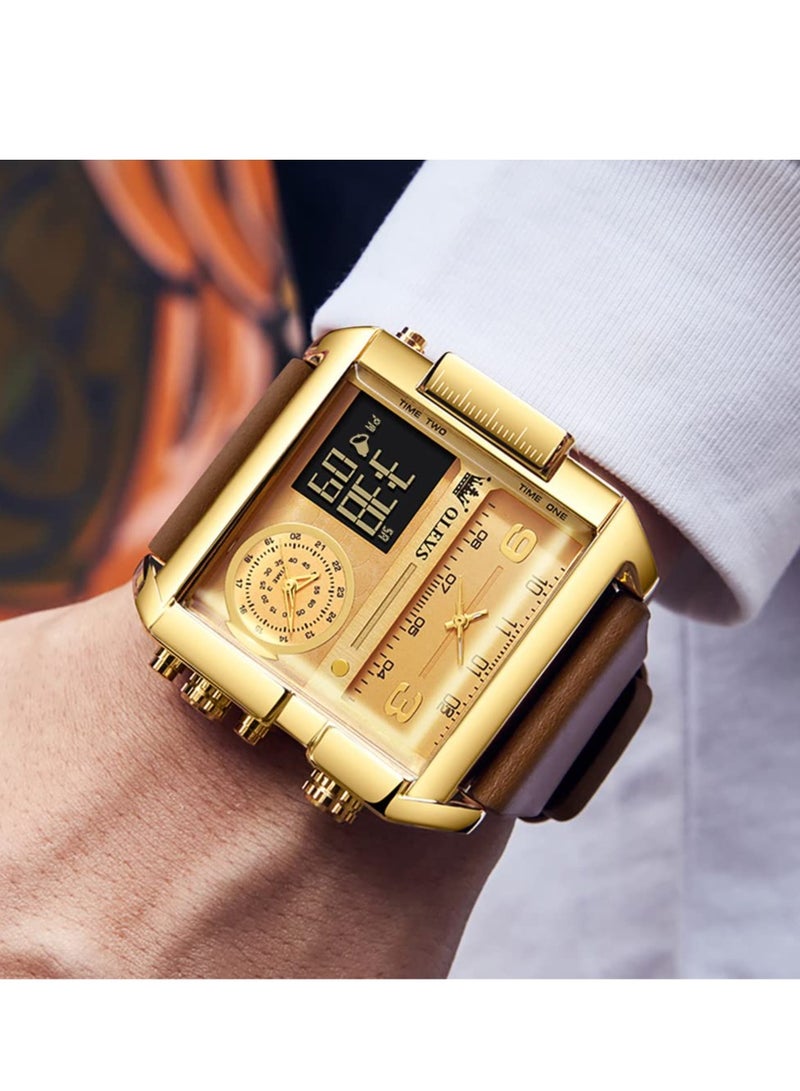 أوليفز ساعة OLEVS الرياضية للرجال، ساعة كوارتز رقمية كبيرة الحجم، مضادة للماء، متعددة المناطق الزمنية، LED، مربعة - Image 4