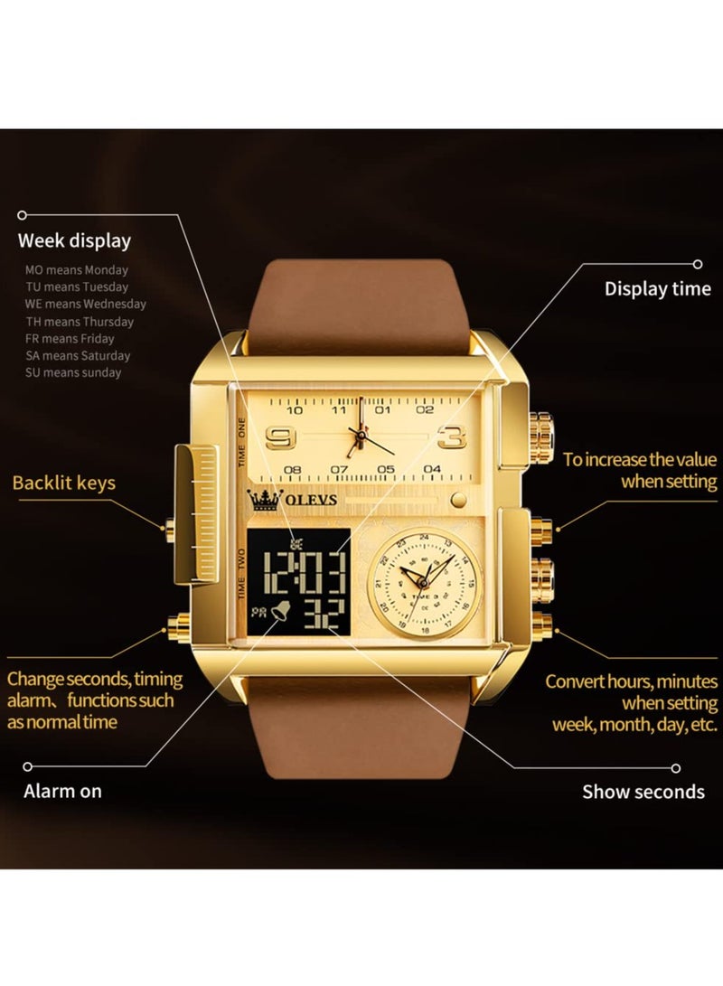 أوليفز ساعة OLEVS الرياضية للرجال، ساعة كوارتز رقمية كبيرة الحجم، مضادة للماء، متعددة المناطق الزمنية، LED، مربعة - Image 5