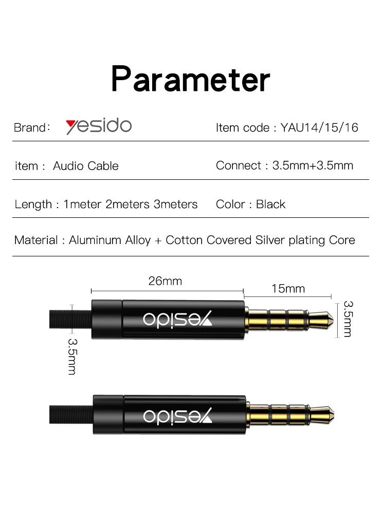 Yesido YAU14 1m Nylon Braided 3.5Mm To 3.5Mm Jack plug Speakers Music Connection Aux Auxiliar Audio Cable - Image 3