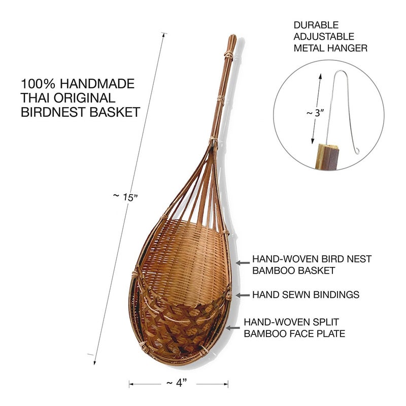 PANWA Handmade 100% Thai Bamboo Hanging Orchid Basket â€“ 4 Inch Set of 3 â€“ Easter Gift Idea & Spring Seasonal Decoration - Image 4