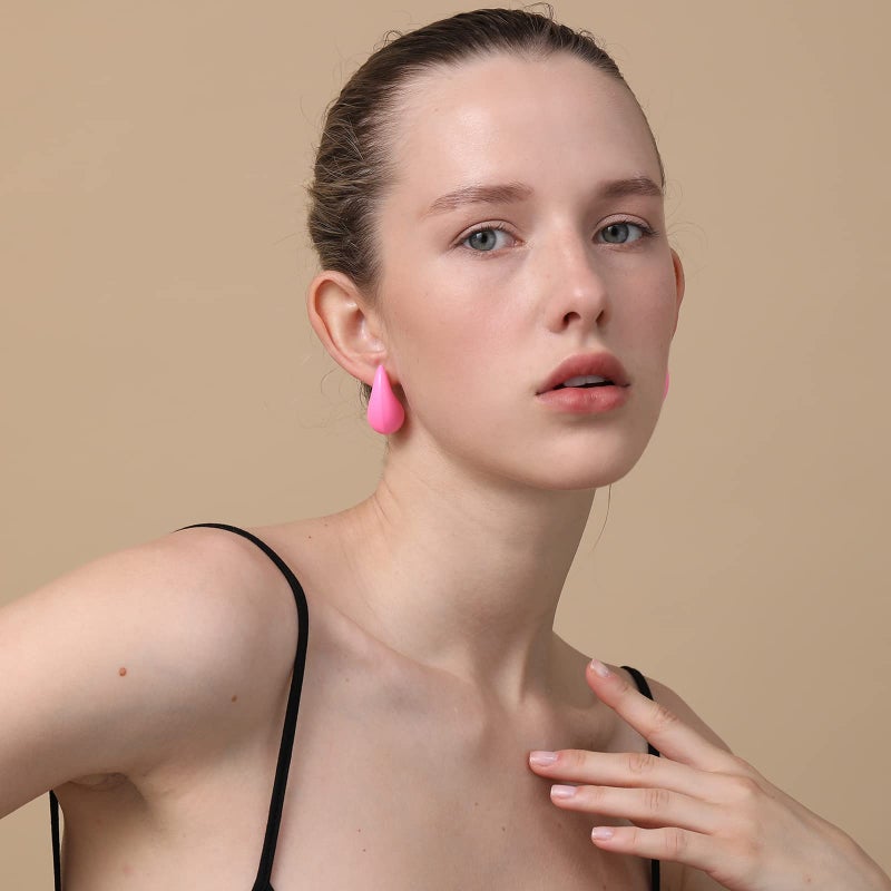 Apsvo Chunky 14K Gold Plated Hoop Earrings for Women, Lightweight Waterdrop Hollow Open Hoops, Hypoallergenic Dupes Earrings - Image 3