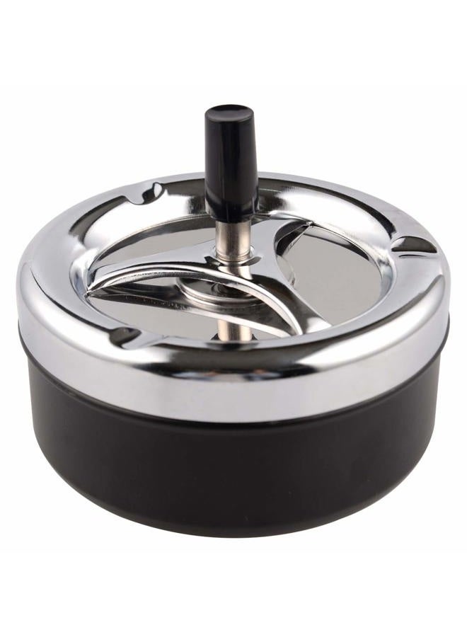 ONE250 Round Push Down Stainless Steel Modern Tabletop Cigarette Ashtray with Spinning Tray, Cigarette Ashtray for Indoor or Outdoor Use, Ash Holder for Smokers, Smoking Ash Tray for Home Office - Image 1