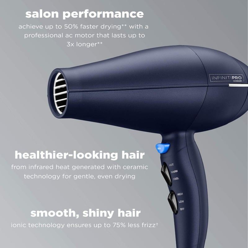 CONAIR INFINITI PRO CONAIR Hair Dryer with Innovative Diffuser, Enhances Curls and Waves While Reducing Frizz, Dark Blue - Image 4