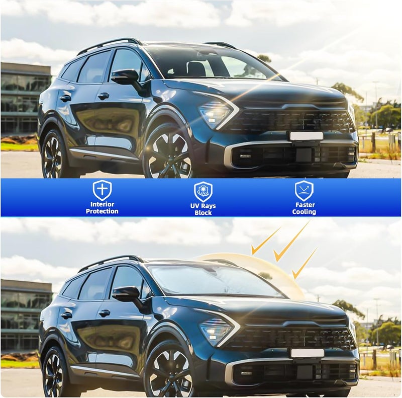 FSHAANY'S Windshield Sun Shade for KIA Sportage 2023-2025, Front Window Shades Custom Fit for Sportage, Foldable Car Sun Shield with Steering Wheel Sunshade to Block UV Keep Car Cool - Image 4