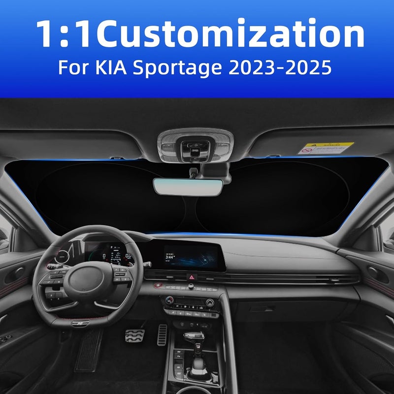 FSHAANY'S Windshield Sun Shade for KIA Sportage 2023-2025, Front Window Shades Custom Fit for Sportage, Foldable Car Sun Shield with Steering Wheel Sunshade to Block UV Keep Car Cool - Image 2