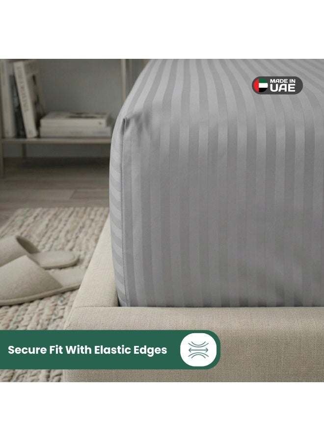 EASELIVING طقم ملاءات سرير مخططة من إيزليڤينج، لون رمادي فاتح، يتضمن ملاءة سرير مطاطية بجيب عميق وغطائي وسادة، غطاء مرتبة من قماش ناعم يسمح بمرور الهواء، مقاس 180×200 سم. - Image 2