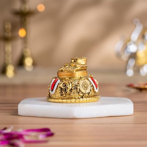 Svastika Lord Balaji Charan for Pooja Room & Car Dashboard | 24K Antique Gold Finish Venkateswara Feet with Shanku & Chakra Namam | Divine Blessings from Tirupati | 2 Inch Polyresin Sculpture - Image 5