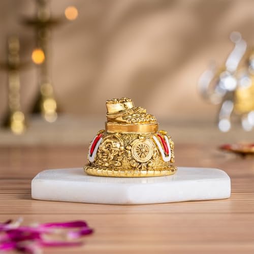 Svastika Lord Balaji Charan for Pooja Room & Car Dashboard | 24K Antique Gold Finish Venkateswara Feet with Shanku & Chakra Namam | Divine Blessings from Tirupati | 2 Inch Polyresin Sculpture - Image 4