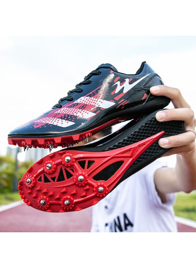shuangxing Double Star Spike Shoes, Track And Field Shoes, Middle And Short-distance Running Shoes, For Men And Women Students, Middle School Entrance Exam, Physical Test, Level 3 Long Jump Compeion, Specialized Running Training Shoes, 95026, 026 Leather Surface-black And Red - Image 2