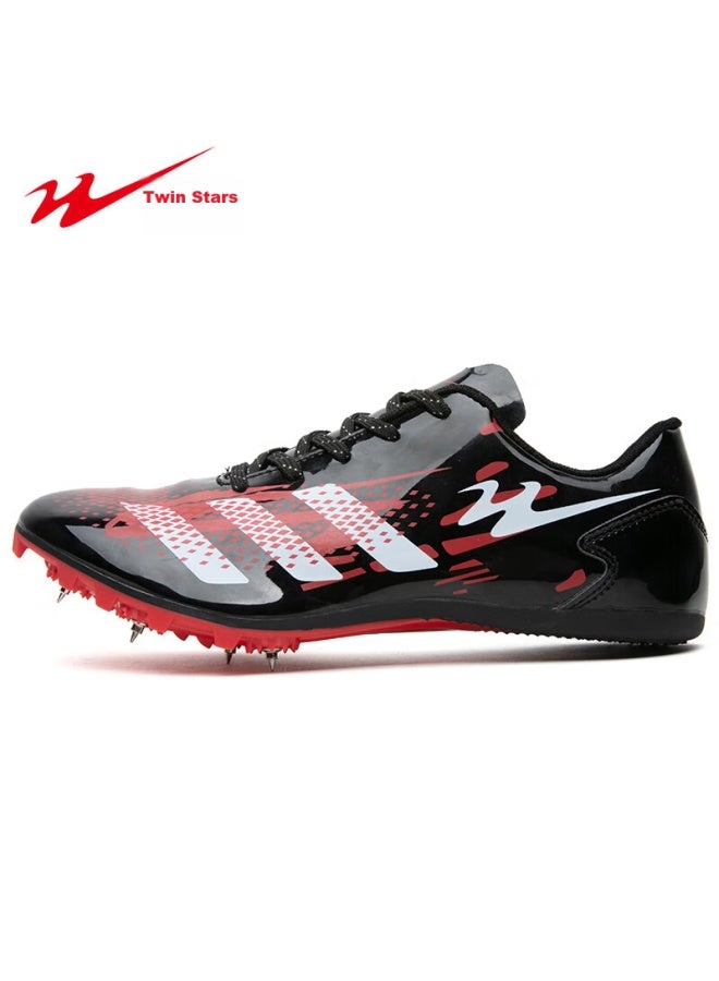 shuangxing Double Star Spike Shoes, Track And Field Shoes, Middle And Short-distance Running Shoes, For Men And Women Students, Middle School Entrance Exam, Physical Test, Level 3 Long Jump Compeion, Specialized Running Training Shoes, 95026, 026 Leather Surface-black And Red - Image 1